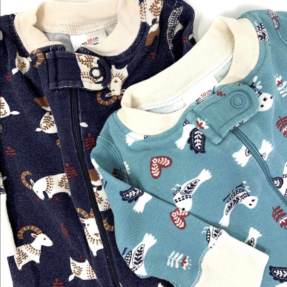 2 Hanna Andersson Baby Zip Sleeper, Organic Cotton blue green Scandinavian print